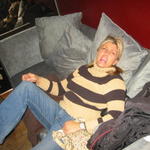 bridgette relaxes in the Roo bar, broomball boozing ground