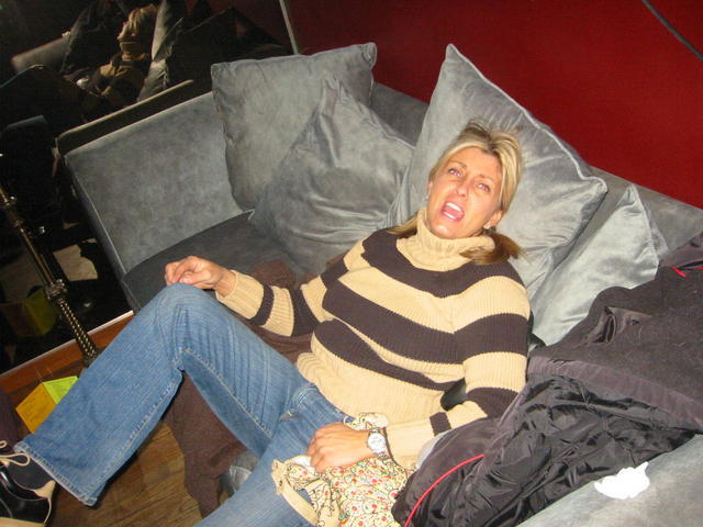 bridgette relaxes in the Roo bar, broomball boozing ground